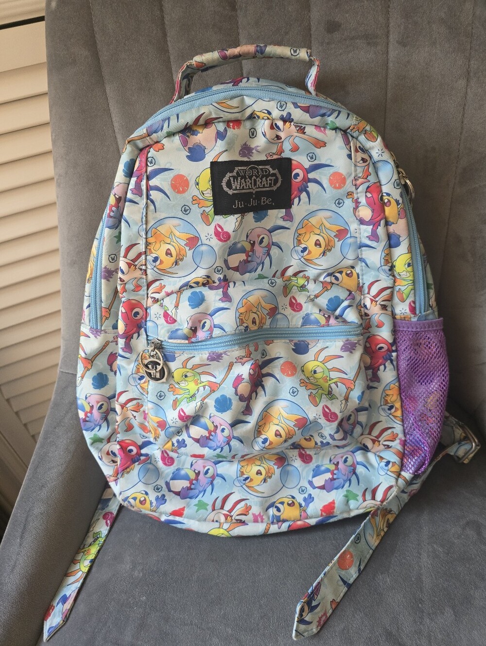 World of Warcraft x Ju-Ju-Be Cartoon Fish Print Backpack - Light Blue